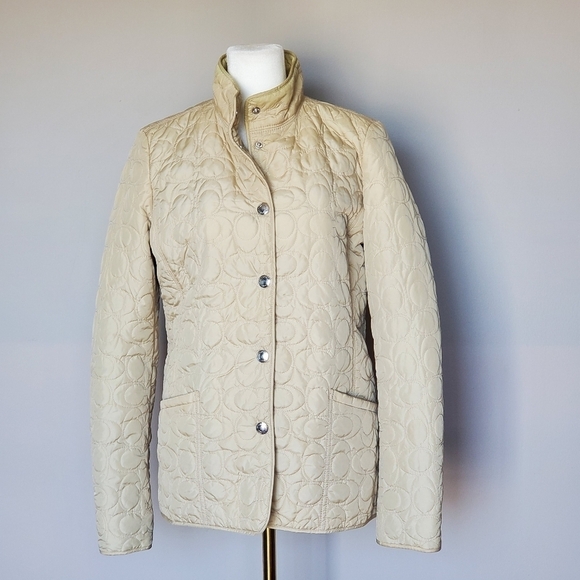 Coach Beige Cream Monogram Quilted Signature Coat Jacket Womens Size XS - Picture 11 of 14